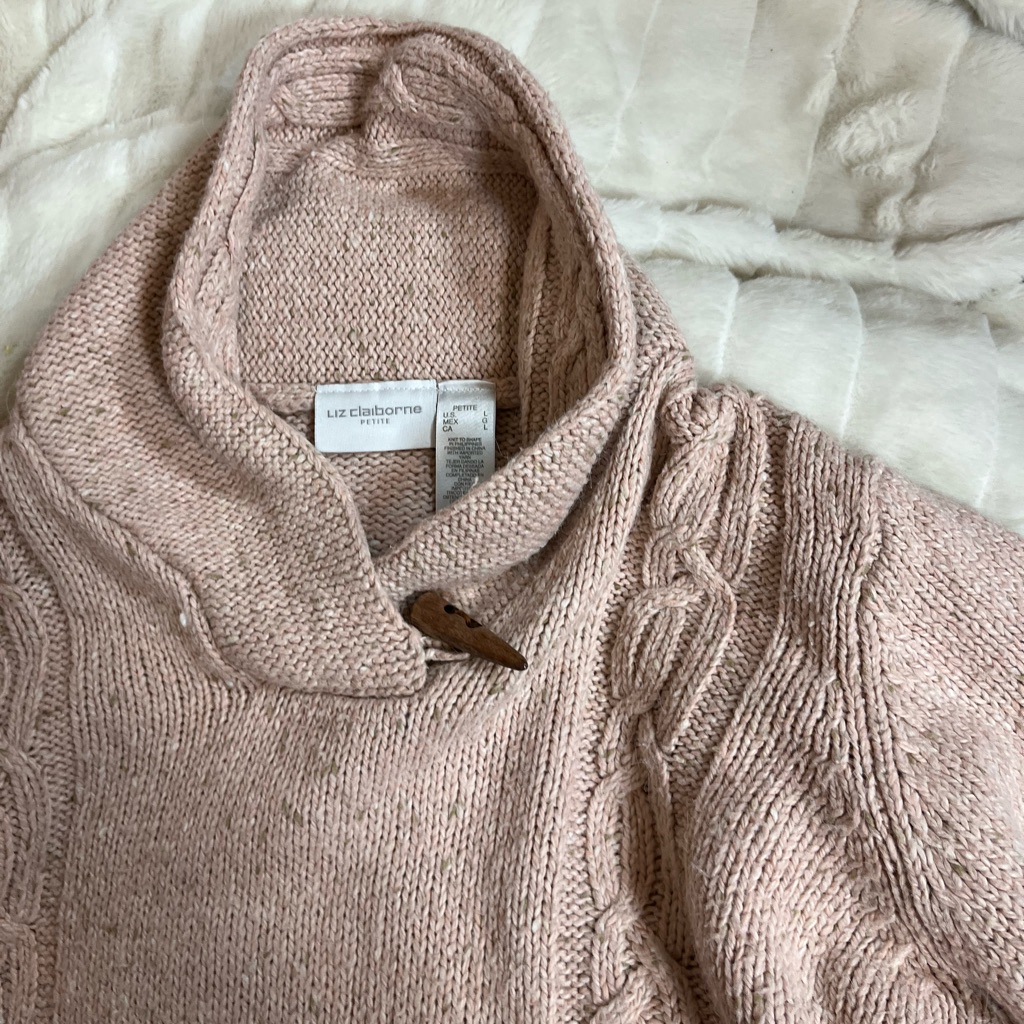 Liz Claiborne Lp Pink Chunky Knit Cowl Neck Toggle Fall Winter Casual Sweater